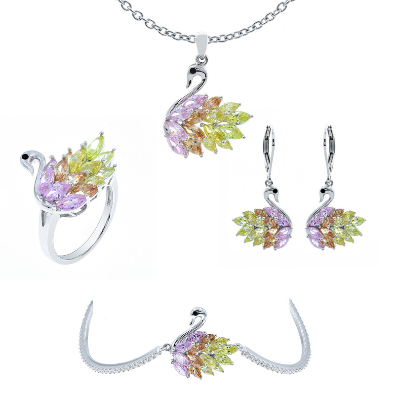 925 silver swan jewelry set for ladies