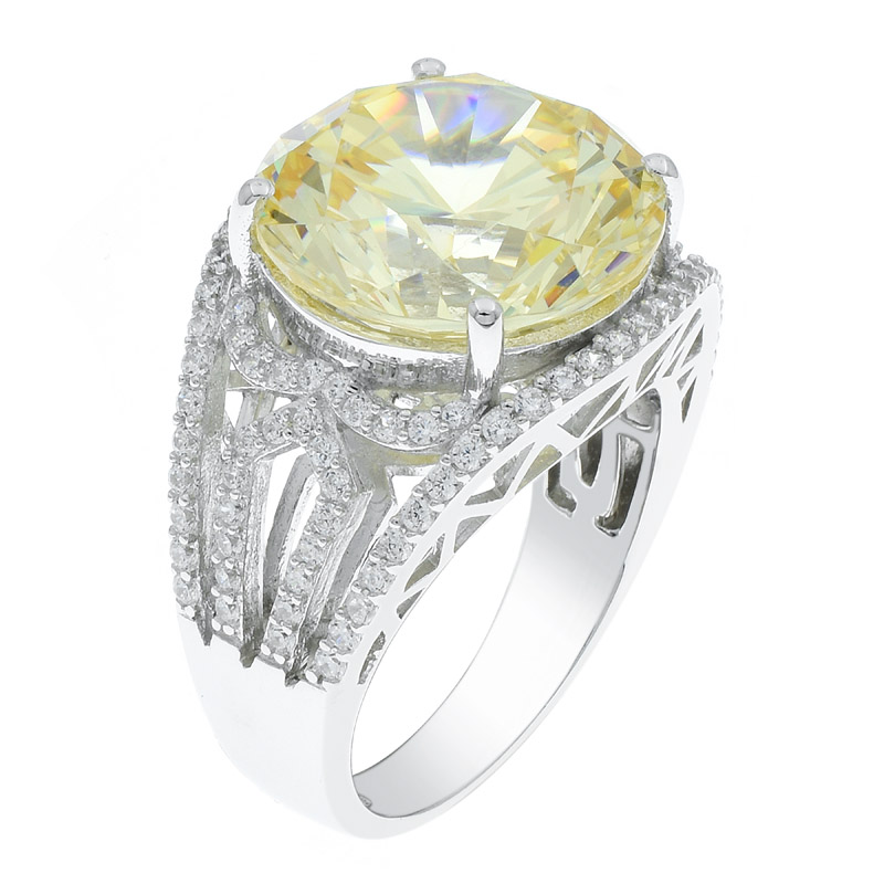 Women Diamond Yellow CZ Ring With Filigree Band