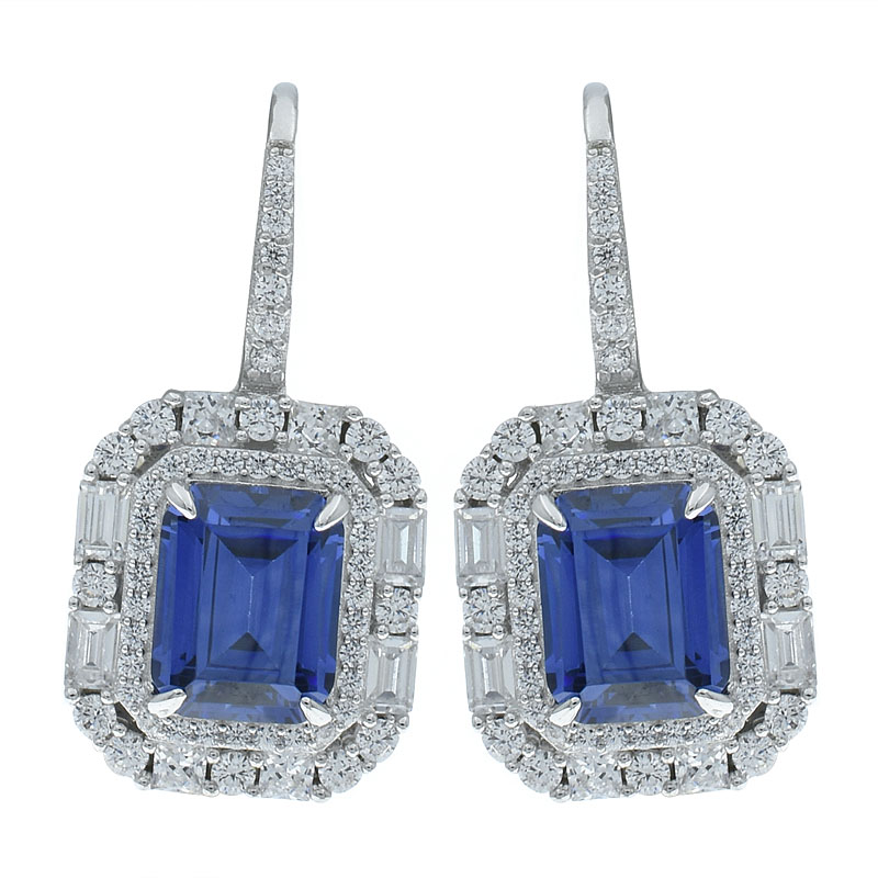 Women Jewelry Earrings With Emerald Cut Tanzanite CZ