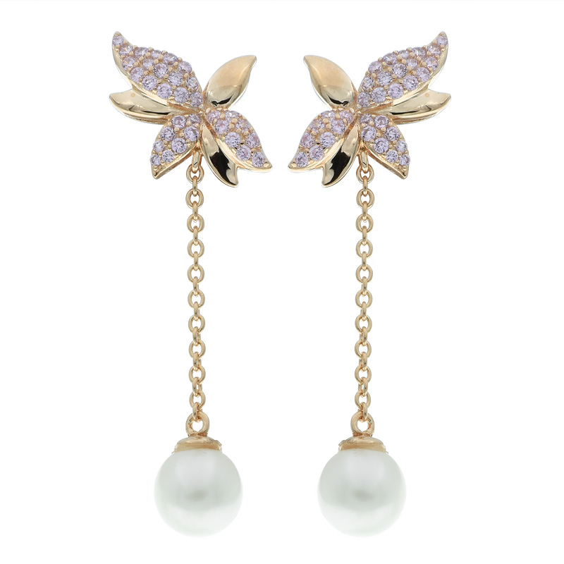 Women Maple Leaf Pearl Earrings