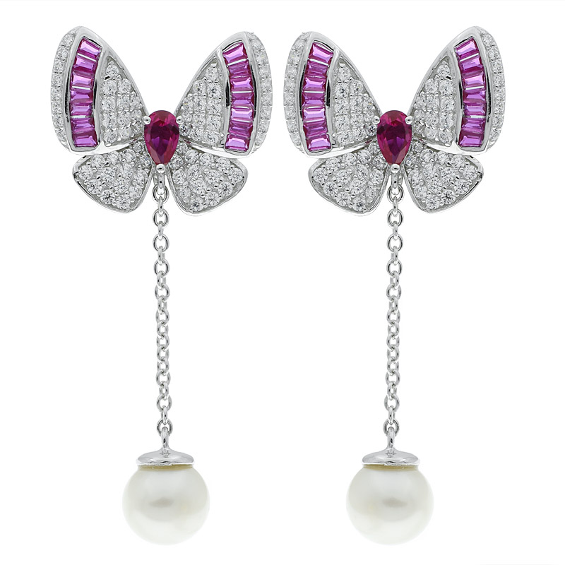 Women Butterfly Pearl Earrings