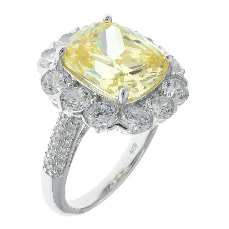 Women Diamond Yellow CZ Flower Jewelry Ring