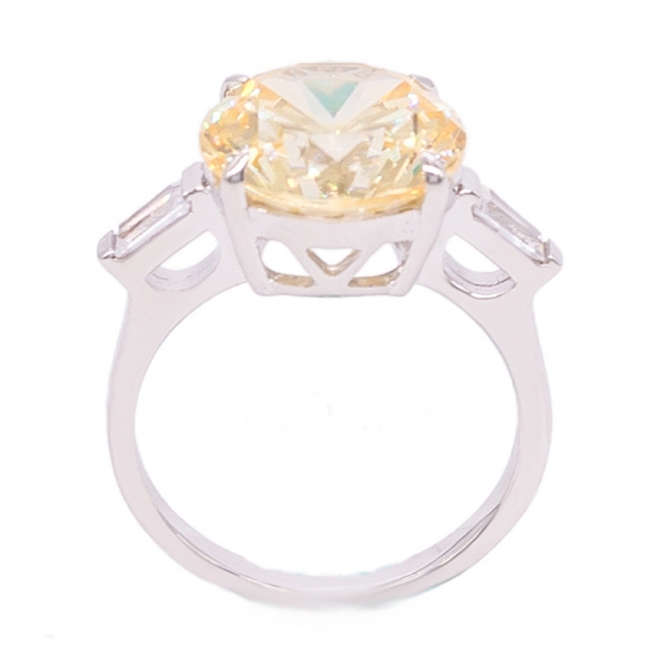 yuvarlak elmas sarı renk taşlı klasik gümüş nişan yüzüğü 