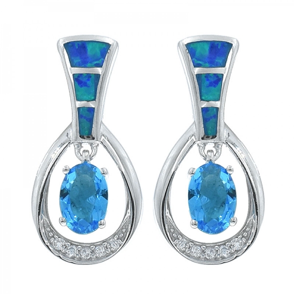Büyüleyici okyanus mavi taşlar ile gümüş opal küpe takı 