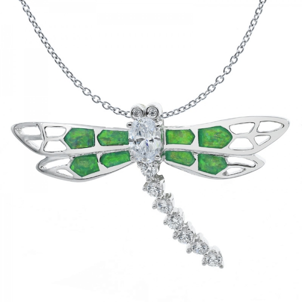 Winsome yeşil lab dragonfly gümüş opal kolye 
