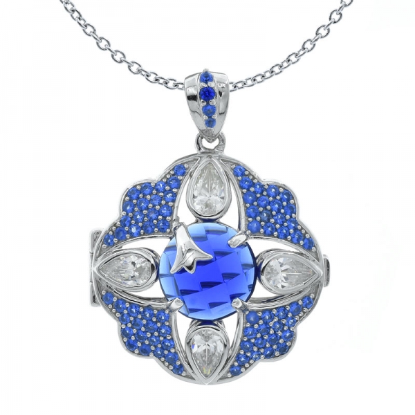 925 katı gümüş mavi nano kolye madalyon 