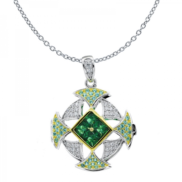 925 ayar gümüş yeşil nano kolye madalyon 
