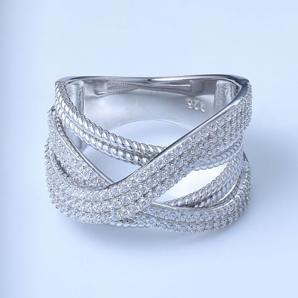 beyaz gümüş kübik zirkon rodyum gümüş emlak nişan yüzüğü 