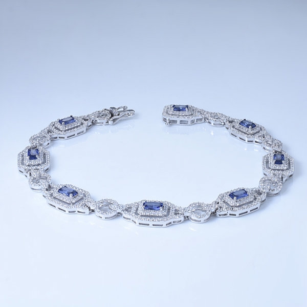 Kadınlar için oluşturulan prenses mavi tanzanit 925 ayar gümüş bilezik sadece el işi 