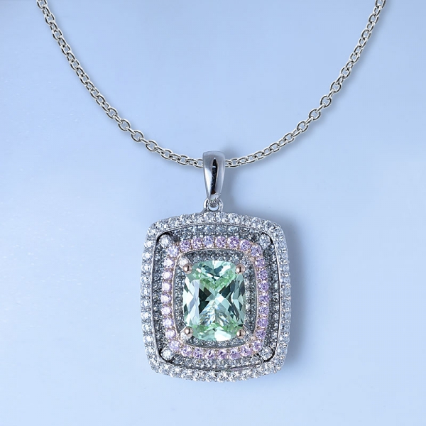 sentetik yeşil elmas prenses kesim rodyum üzerinde 925 ayar gümüş taş kolye 