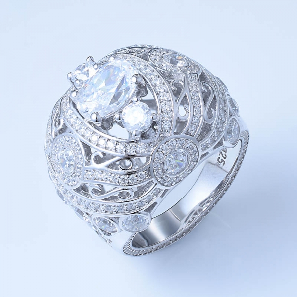 1 karat oval beyaz cz rodyum üzerinde 925 ayar gümüş takı elmas yüzük 