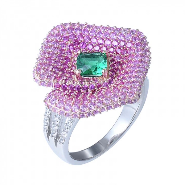 Özel 925 gümüş gelin takı yastık cut benzet yeşil emerad elmas nişan yüzüğü 