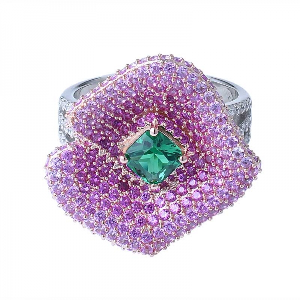 Özel 925 gümüş gelin takı yastık cut benzet yeşil emerad elmas nişan yüzüğü 