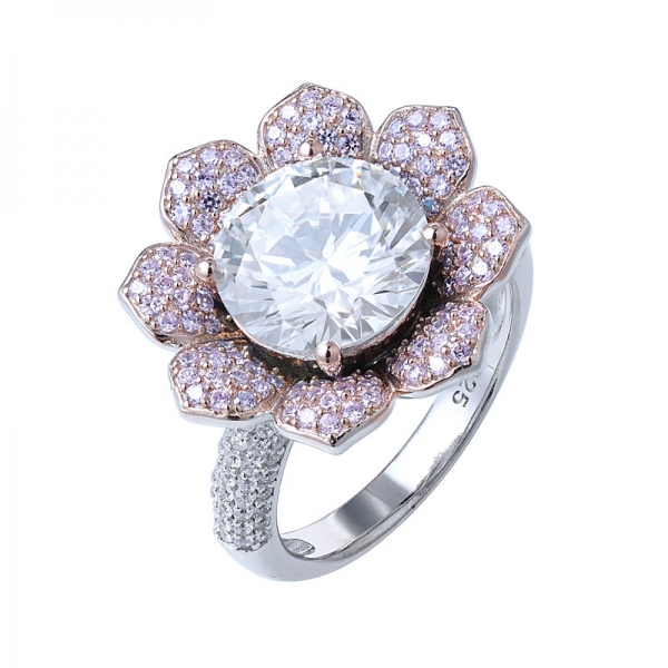 Yeni tasarım çiçek tarzı 10.0 mm Yuvarlak merkezi beyaz cz elmas nişan yüzüğü 