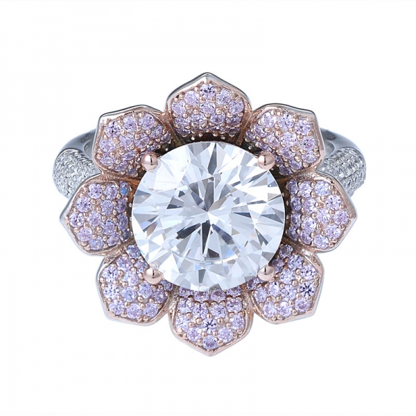 Yeni tasarım çiçek tarzı 10.0 mm Yuvarlak merkezi beyaz cz elmas nişan yüzüğü 