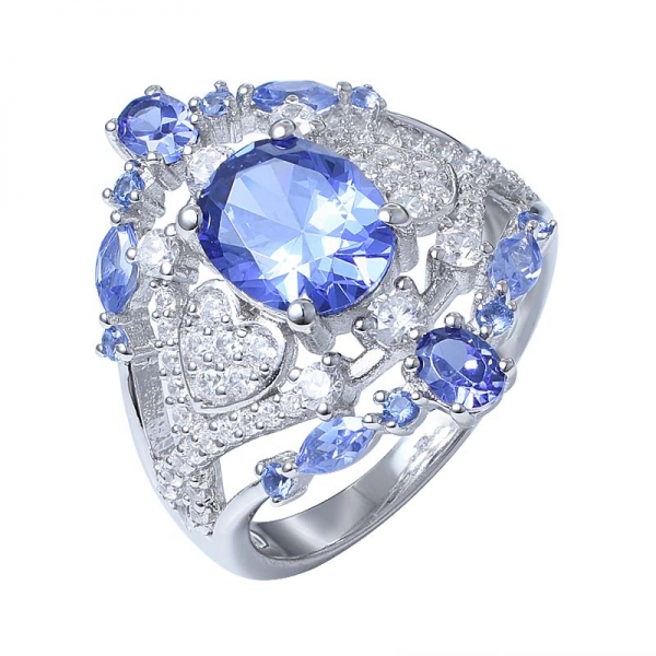 925 Ayar Gümüş Oval Kesim Mavi Tanzanit Evlilik Yıldönümü Nişan Yüzüğü Oluşturdu  