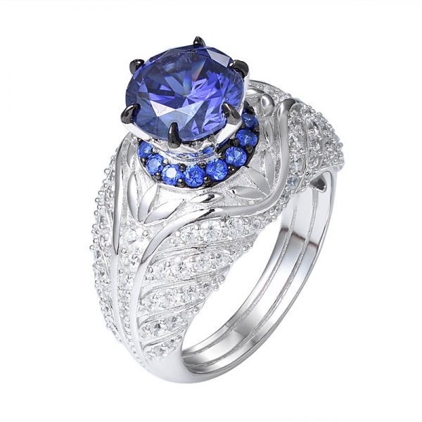  925 som gümüş 2.0ct yuvarlak mavi tanzanit  CZ zirkon yıldönümü nişan yüzüğü 