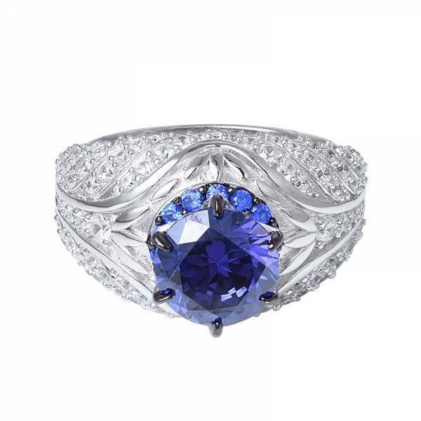  925 som gümüş 2.0ct yuvarlak mavi tanzanit  CZ zirkon yıldönümü nişan yüzüğü 