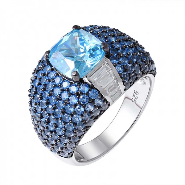 mavi neon apatit yastık kesilmiş değerli taş Bayan toptancı için 925 ayar gümüş yüzük 