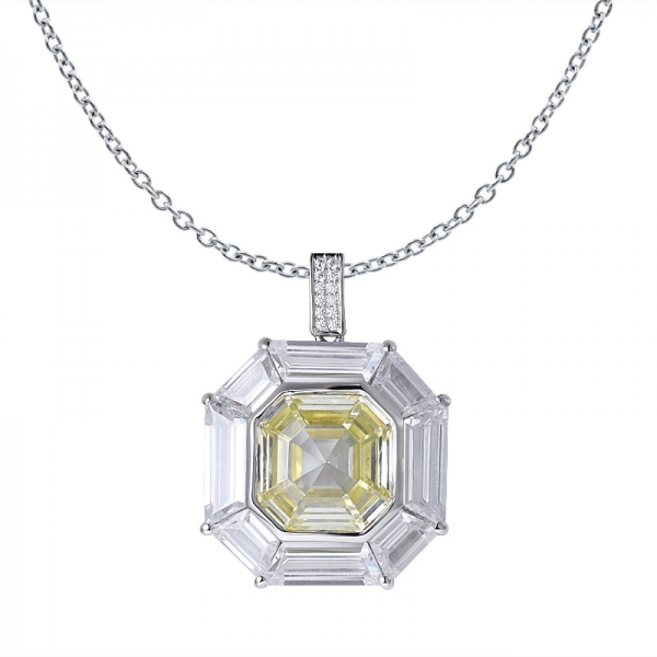 Asscher kesim, gümüş kristal kolye üzerinde sarı elmas rodyum simüle 
