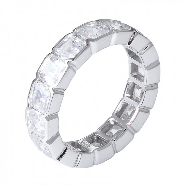 toptan satış Asscher gümüş sonsuzluk yüzüğü üzerine kesilmiş beyaz kübik zirkon rodyum 