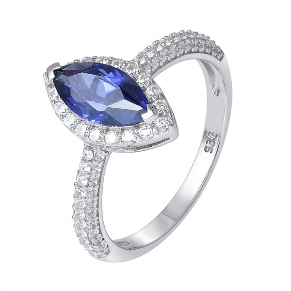 Blue Tanzanite CZ Marquise cutting rhodium over band ring for women 