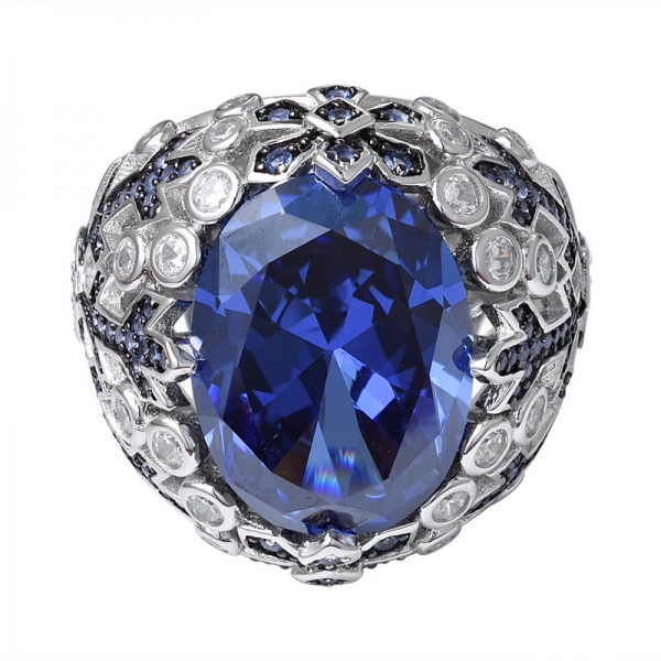 oval kesim mavi oluşturuldu tanzanit taşlı 2 ton kaplama gümüş nişan yüzüğü 