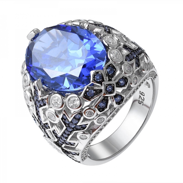 oval kesim mavi oluşturuldu tanzanit taşlı 2 ton kaplama gümüş nişan yüzüğü 