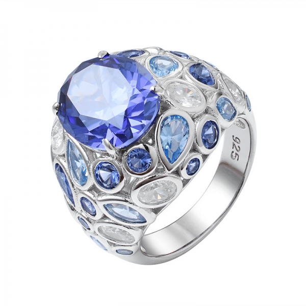 mavi Tanzanit oval kesim 925 gümüş nişan yüzüğü 