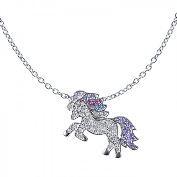 gümüş at üzerinde renkli kübik zirkon rodyum kolye takı seti 