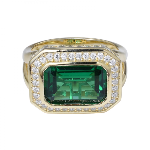 4 ayar yeşil zümrüt yaratıldı 18k sarı altın üzerine gümüş nişan yüzüğü seti takı 