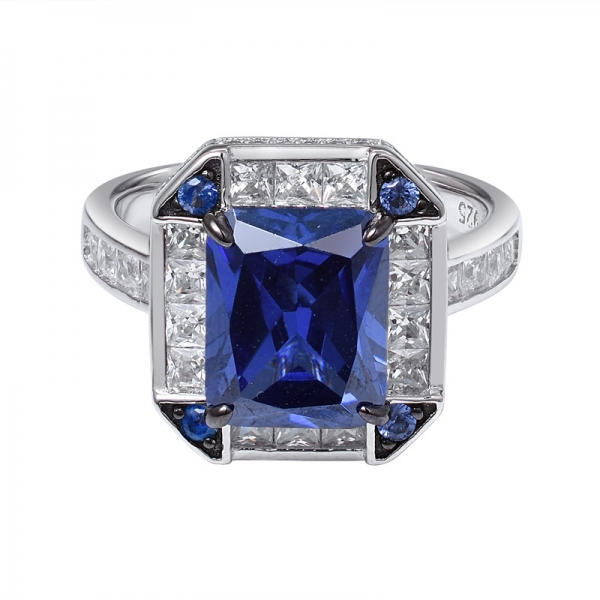 mavi yarattı Tanzanit zümrüt kesim rodyum ve Siyah zanaatkar üzerinde gümüş nişan yüzüğü 