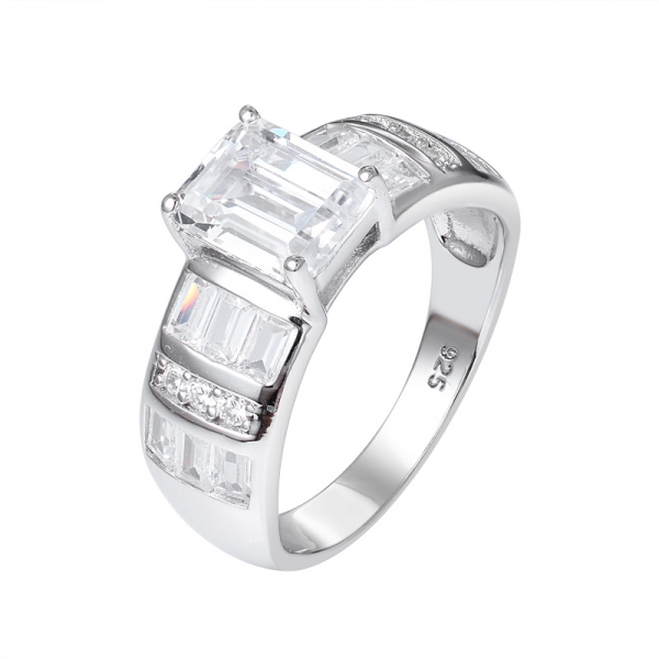  1ct zümrüt kesim beyaz kübik rodyum üzerine gümüş nişan yüzüğü 