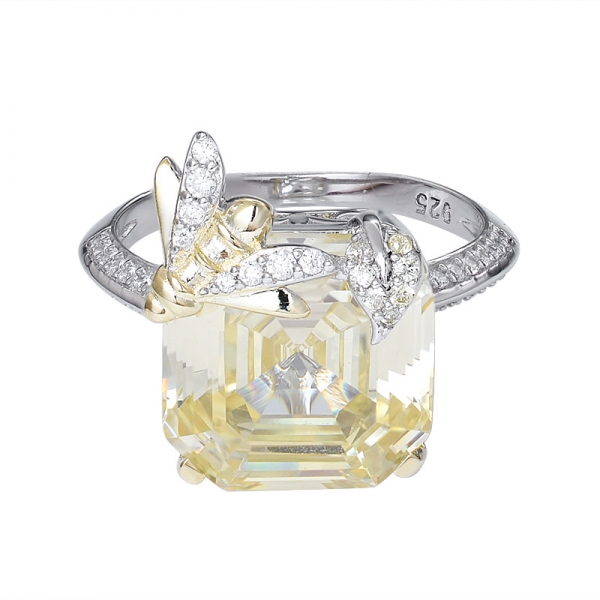 laboratuvar sarı elmas yarattı Asscher 2 ton sterling gümüş nişan yüzüğü 