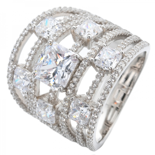 ETON Takı Beyaz Full cz prenses Taş Yüzük 925 Ayar Gümüş nişan yüzüğü 