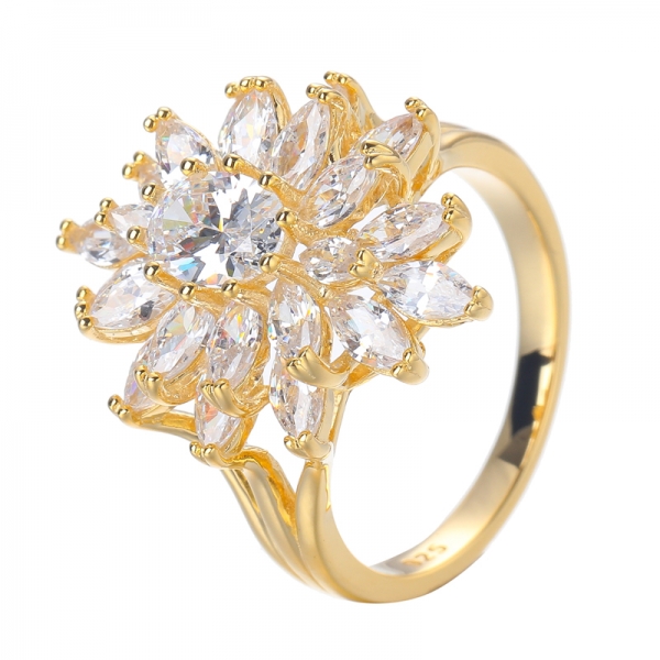 925 Ayar Gümüş Kokteyl Yüzük Oval Kesim Kübik Zirkonya merkezi sarı altın nişan yüzüğü 