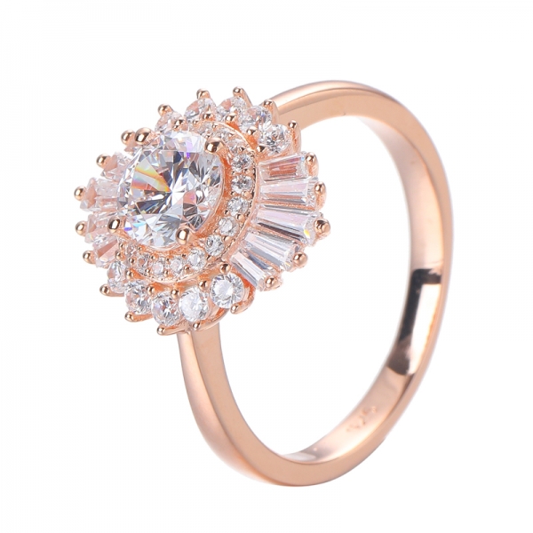 18K Rose Gold Kaplama Som Gümüş 6.0mm Beyaz Simüle cz elmas Kadın Nişan Yıldönümü Yüzüğü 