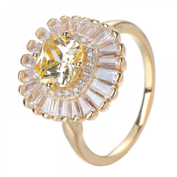 yastık kesim Kanarya simüle kübik zirkonya 18 ayar sarı altın üzerine gümüş nişan yüzüğü 