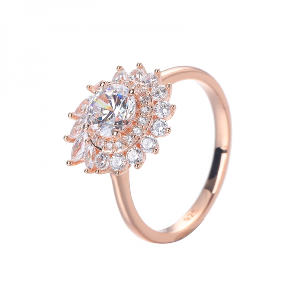 özelleştirilmiş gül altın kaplama 0.8 ayar yuvarlak simüle elmas nişan yüzüğü 