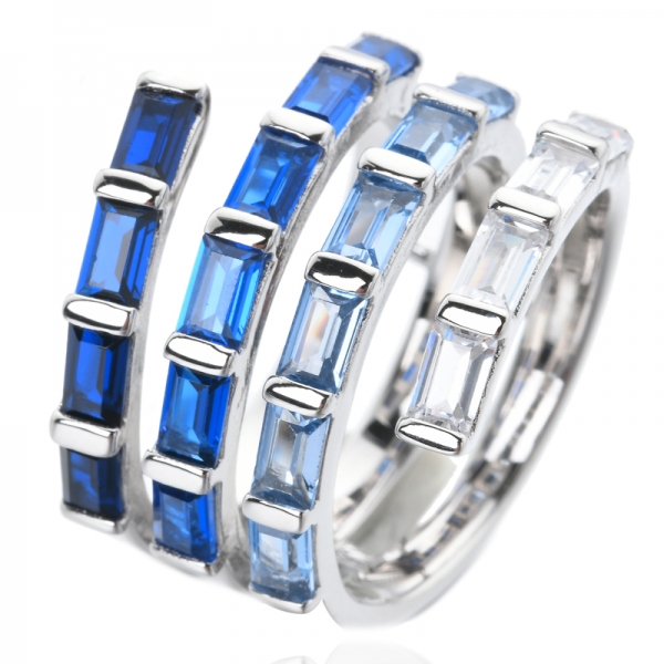 gümüş rodyum baget kesim mavi spinel sonsuzluk değerli taş nişan yüzüğü 