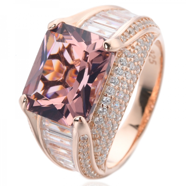 18K pembe altın dolgulu oluşturulan morganit değerli taş nişan gelin kadın yüzüğü 
