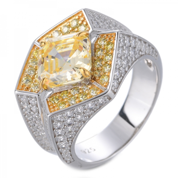 art deco tarzı kanarya sarı AAA CZ asscher kesim kadınlar için nişan yüzüğü 