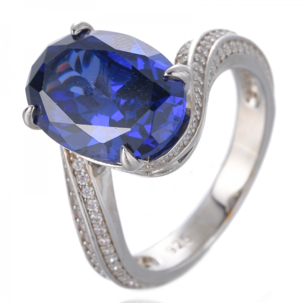 925 ayar gümüş, oval mavi tanzanit kadın nişan yüzüğü 
