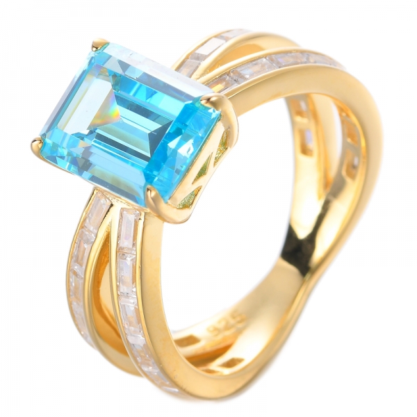 Beyaz Altın 8*10mm Zümrüt Kesim Mavi Tanzanit Aralık Değerli Taş Pırlanta Nişan Yüzüğü
 