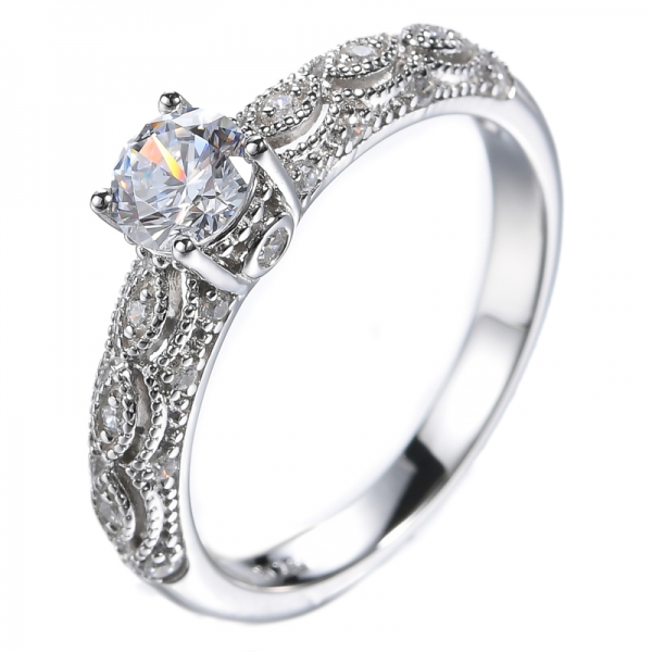 Gümüş Yuvarlak Taşlı CZ Art Deco Nişan Yüzüğü
 