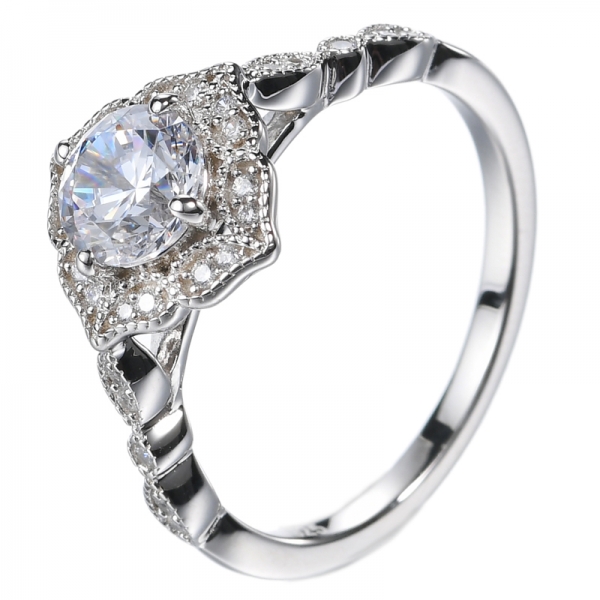 Art Deco Gümüş Yuvarlak Taşlı Antik Nişan Yüzüğü
 