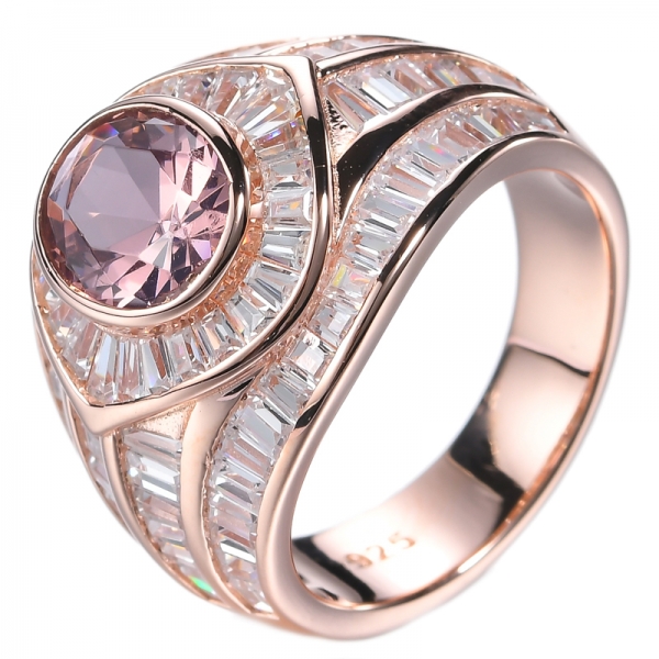 925 Ayar Gümüş Oval Pembe Simüle Morganit Rose Gold Art Deco Nişan Yüzüğü
 
