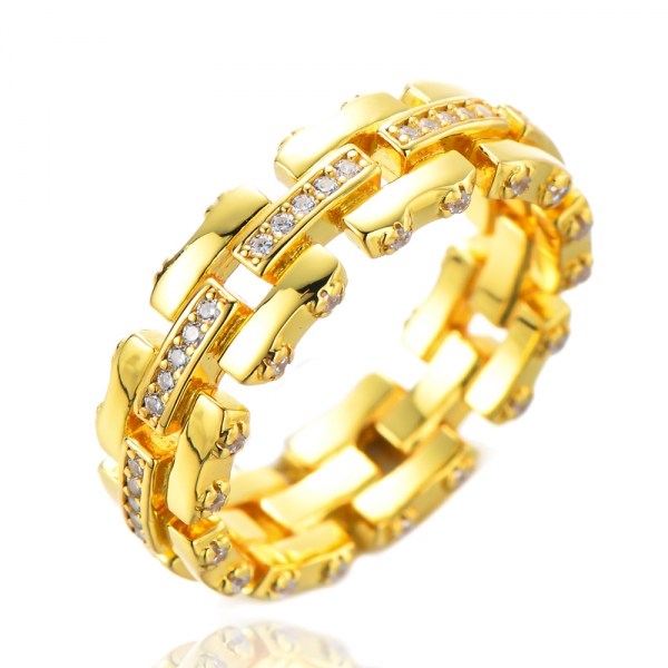Sarı Altın Yuvarlak Beyaz Pırlanta Bayanlar Vintage Düğün Sonsuzluk Yüzüğü 
