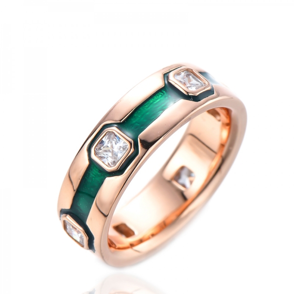 Yeşil Mineli Rose Gold Prenses Kesim Gümüş Nişan Yüzüğü 