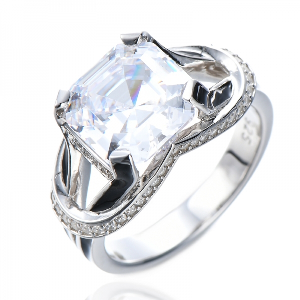 Asscher Renksiz Kübik Zirkon Gümüş Mine Nişan Yüzüğü 